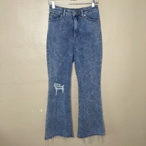 EXPRESS Jeans Acid Wash CURVY BOOT High Rise Raw Hem Distressed BOHO 6 Shory